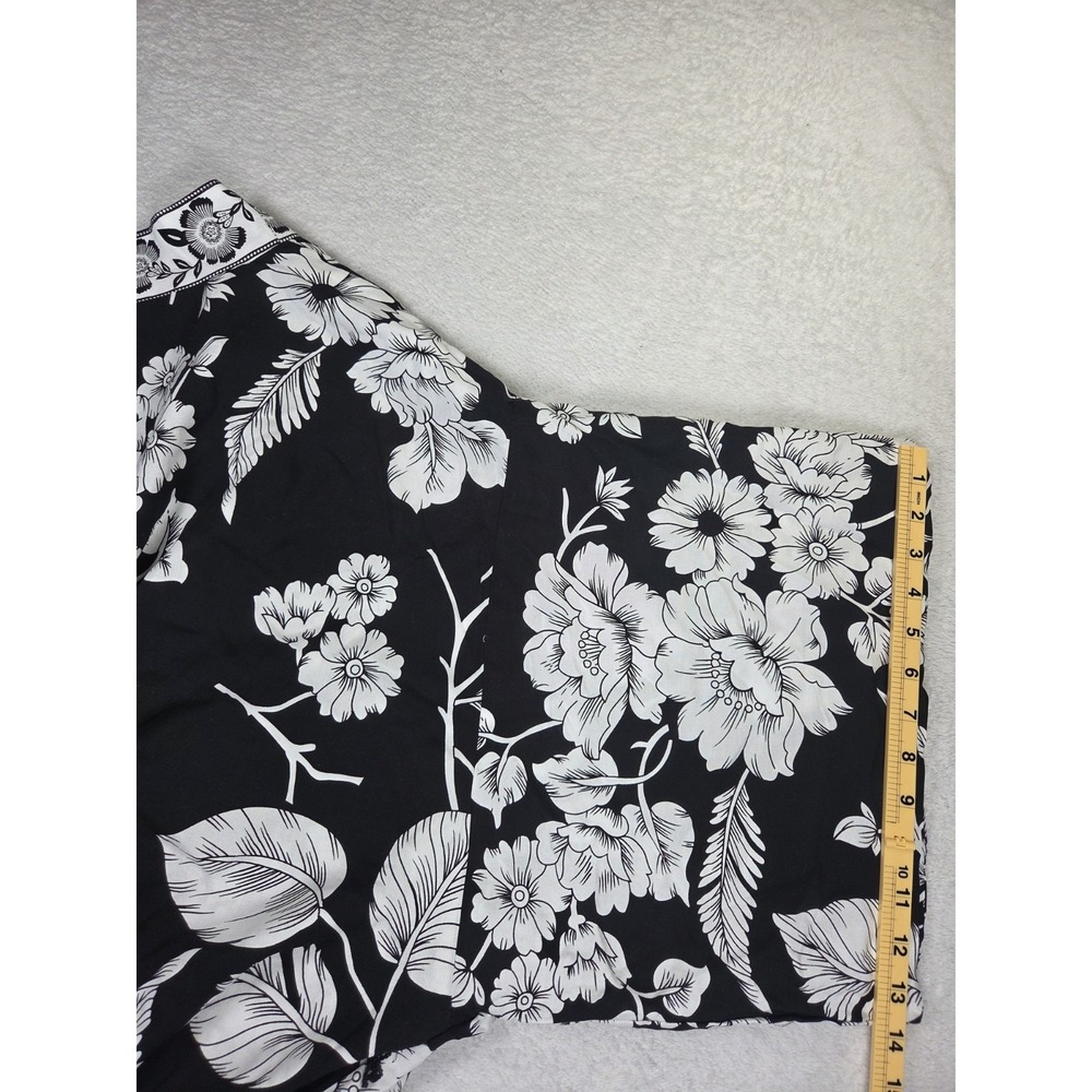 Cynthia Rowley Women 2X Reversible Floral Kimono Blouse Black White Boho Plus - Picture 8 of 9